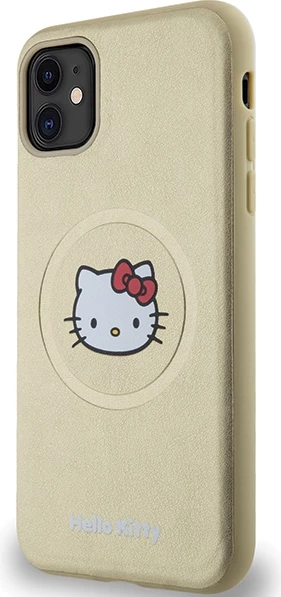 Ovitek s Hello Kitty vzorcem, usnjen videz, MagSafe za iPhone 11/XR, zlat
