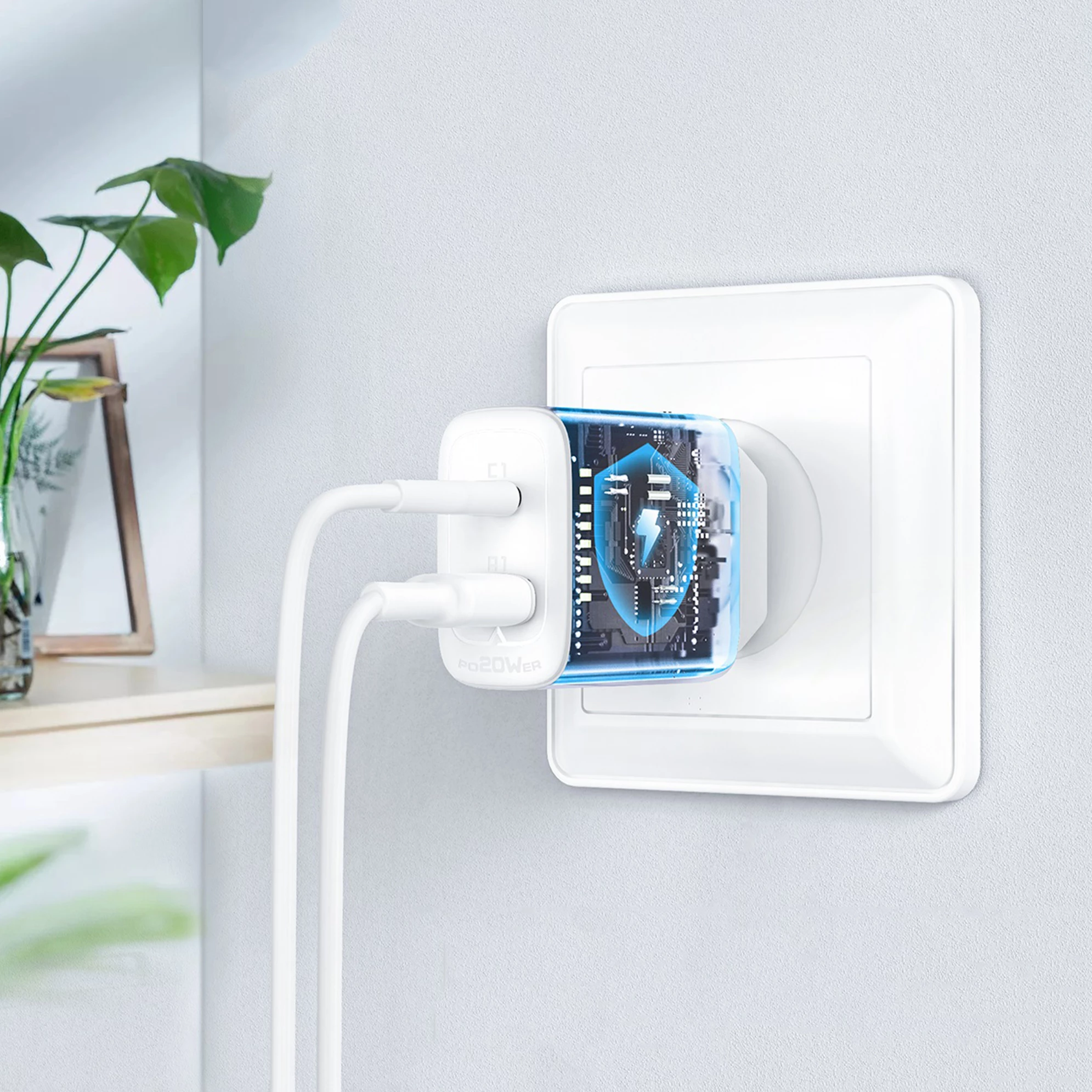 Hitro polnjenje Acefast A25, 20W, USB-C/USB-A, bel