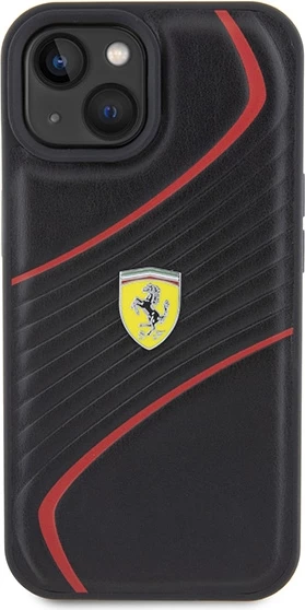 Ovitek za telefon za iPhone 15 6,1\", Twist kovinski logotip, črn - Ferrari FEHCP15SPTWK