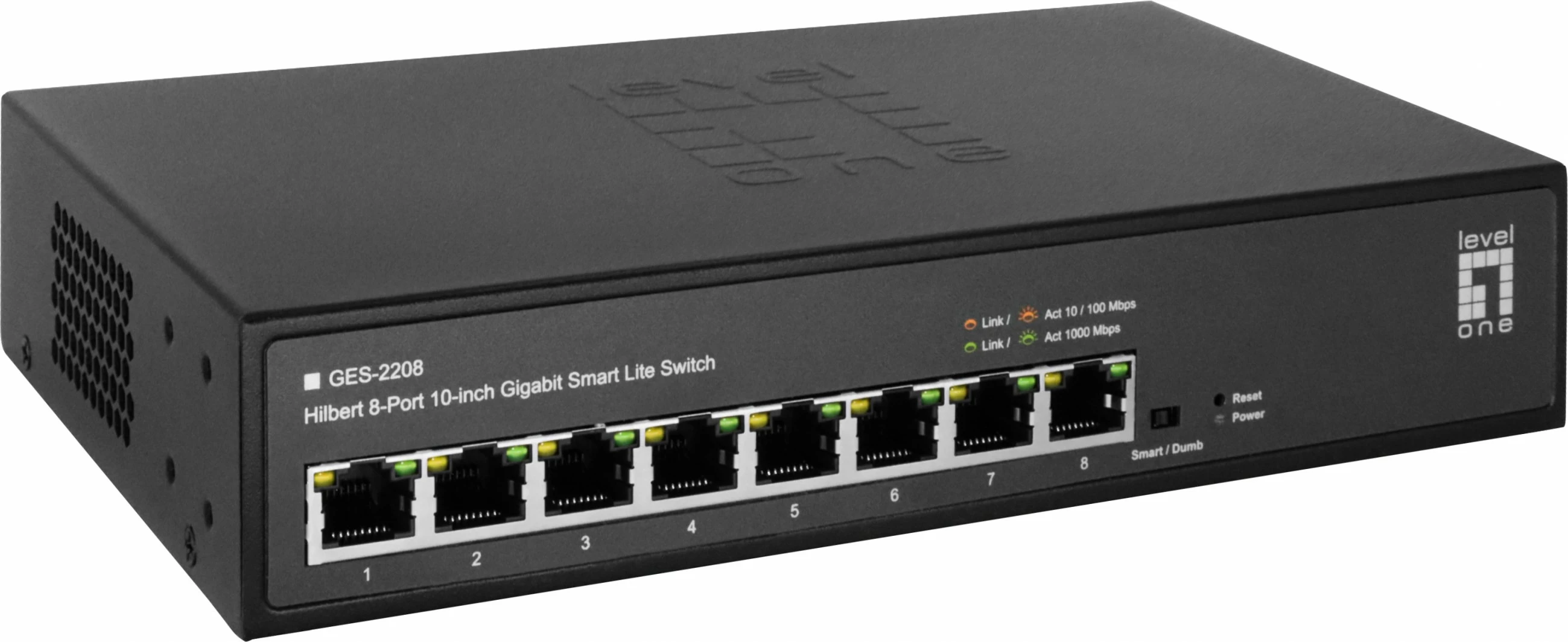 Upravljen 10" rack switch z 8 Gigabit priključki, LevelOne Hilbert