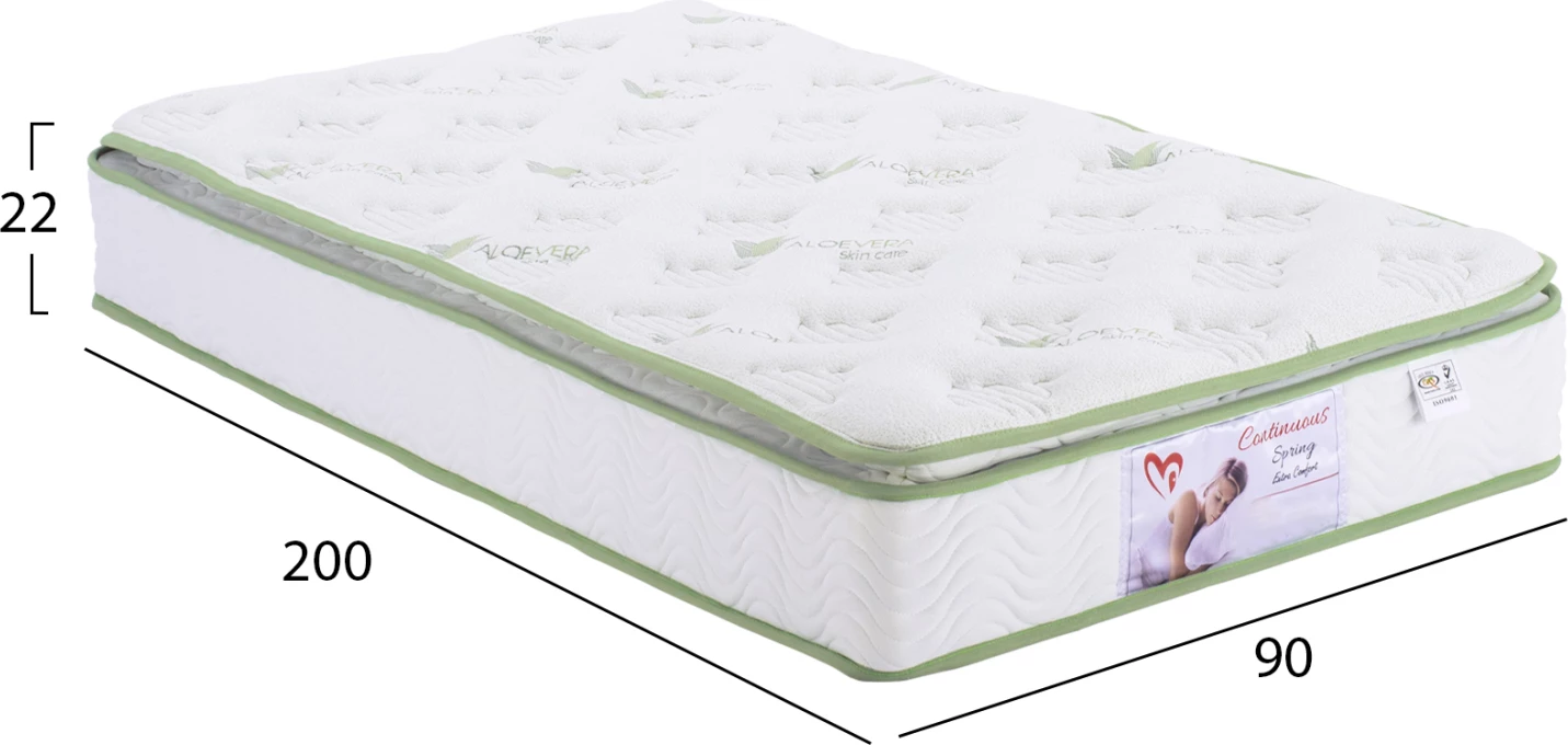 Vzmetnica z neprekinjenimi vzmetmi z nadvložkom Aloe Vera 90x200 FH372.20 enostranska