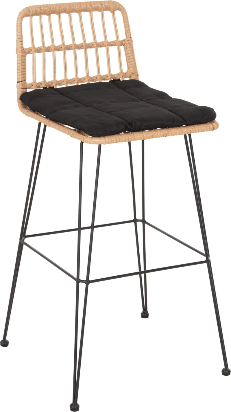 Barski stol za zunaj ALLEGRA FH5452.11 kovina in blazina v črno-bež pletenju 52x51x103H cm