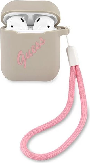 Ovitek za AirPods 1/2 Guess GUACA2LSVSGP, silikon, sivo/rožnat