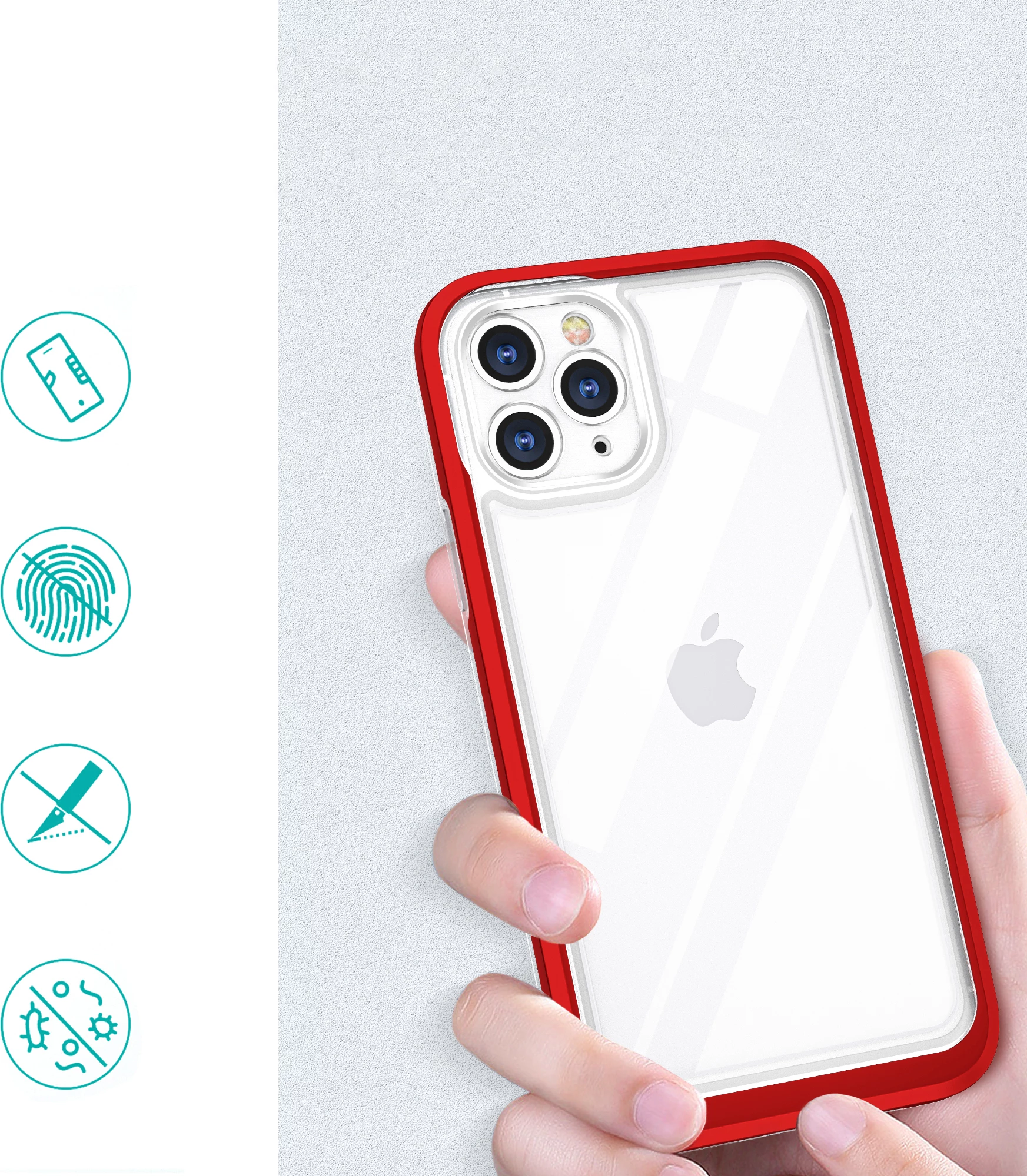 Prozoren ovitek Hurtel Hybrid Armor Clear 3in1 za iPhone 11 Pro Max, rdeč