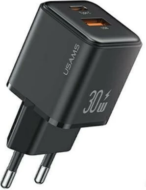 Omrežni polnilec 30W, 1x USB-A, 1x USB-C, črn, USAMS X-ron Series