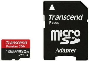 Kartica pomnilnika 128GB microSDHC z adapterjem, Class 10, UHS-I, črno/rdeča Transcend