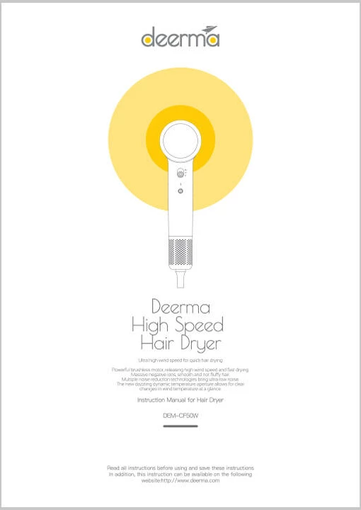 Sušilec za lase Deerma DEM-CF50W, 1400 W, roza