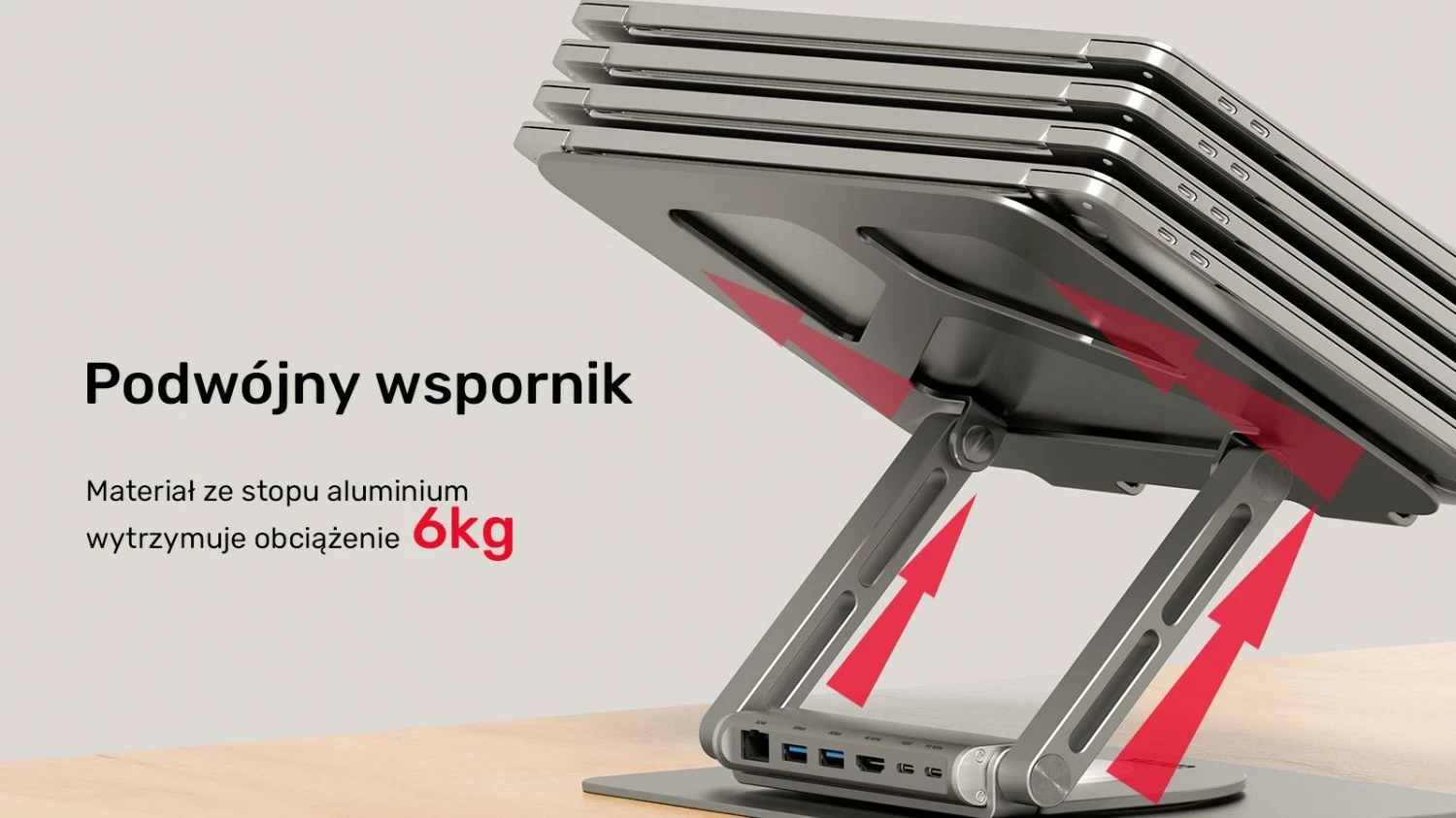 Stojalo za prenosnik Unitek USB-C HDMI 4K PD 100W, srebrno