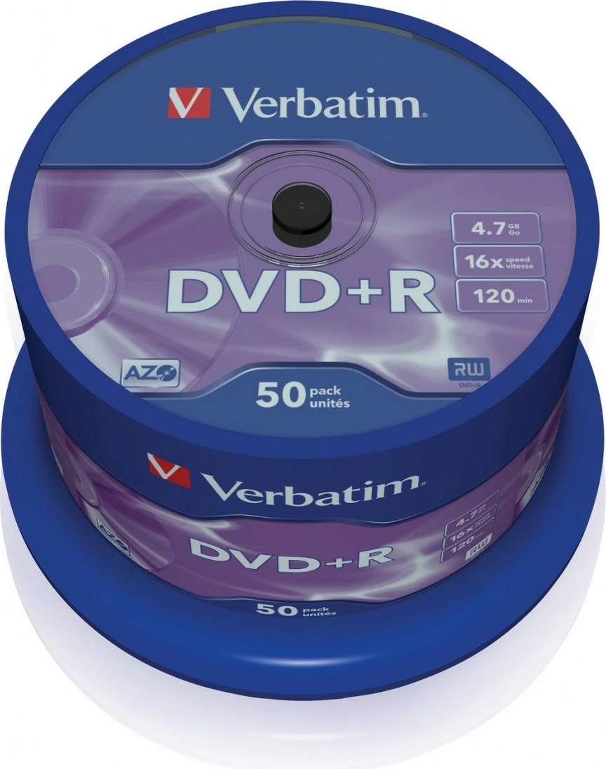 DVD+R 4,7GB 16x, 50 kos, Cake Box Verbatim 43550