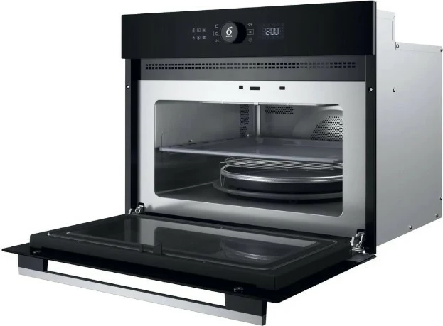 Vgradna mikrovalovna pečica, Whirlpool WMW57DHMX, 40 L, žar + vroči zrak, upravljanje na dotik, spodnje odpiranje, črno/nerjaveče