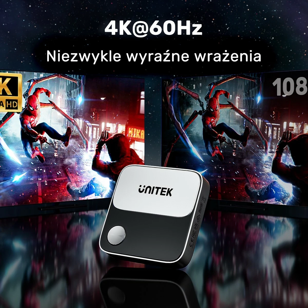 Brezžični HDMI oddajnik Unitek, 4K 60Hz, črno-siv