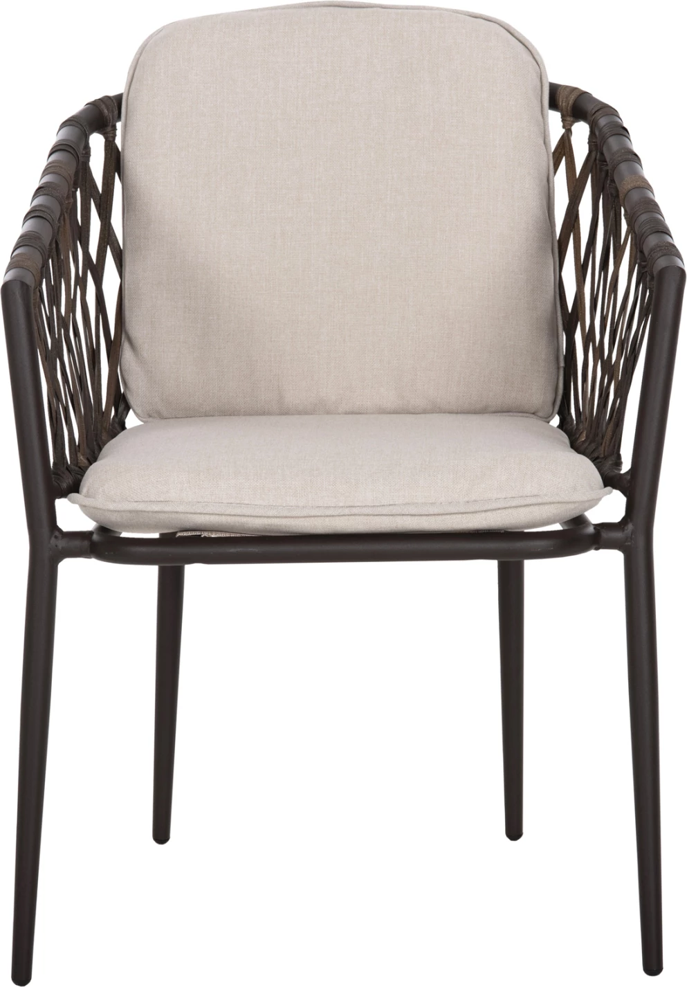 Aluminijasti naslanjač BOLLY FH6080 rjav okvir-sintetični ratan v rjavo-bež blazinah 58,5x67x86Hcm, set 4 kosov