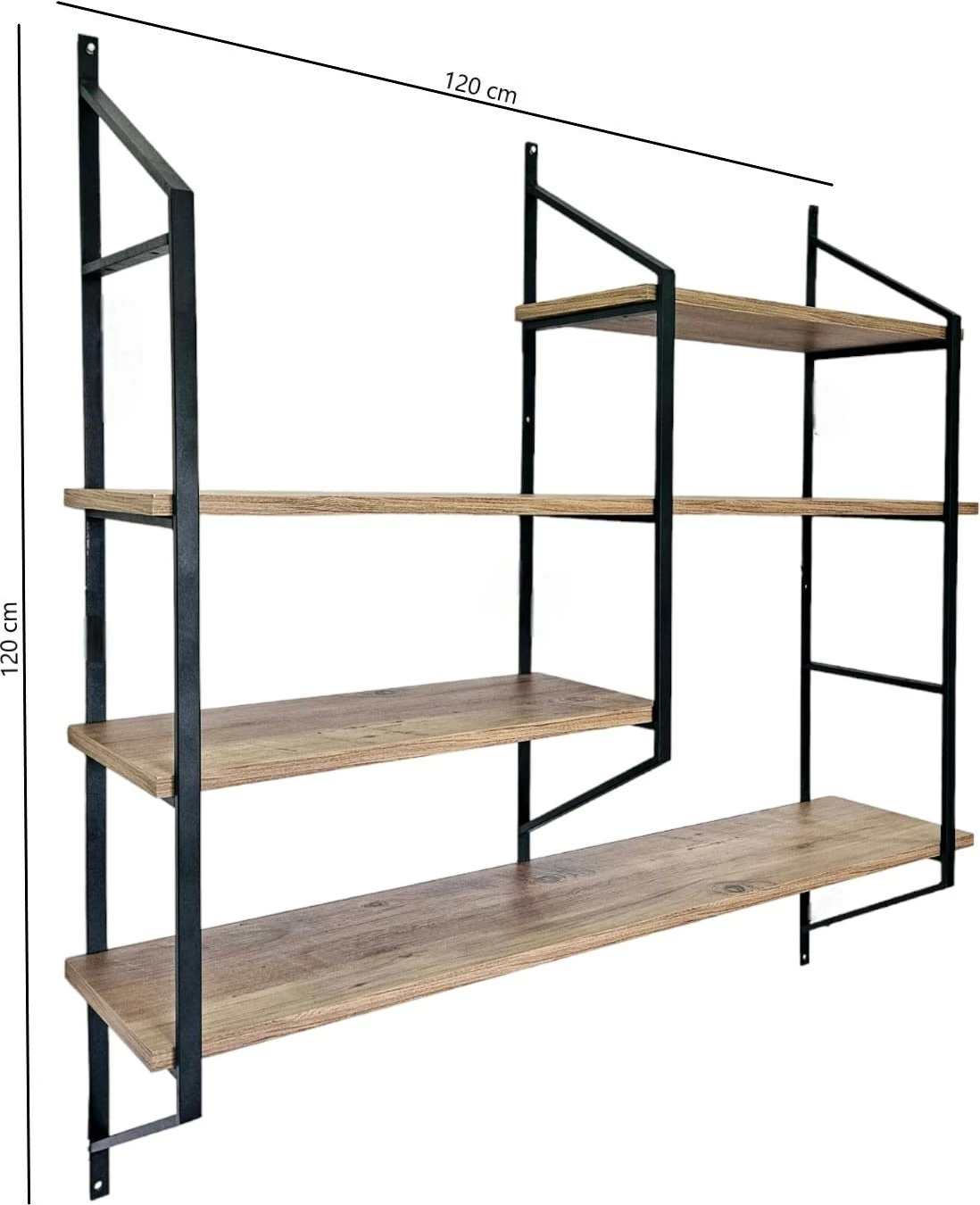 Stenski regal Raffy6, Hanah Home, črn in Atlantic Pine, 120x120x28 cm