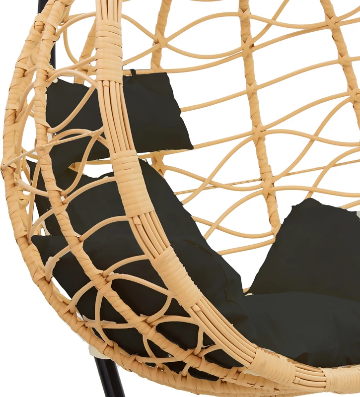 Kovinski viseči stol, naravno črn, blazina črna, 109x119x195 cm Hudson