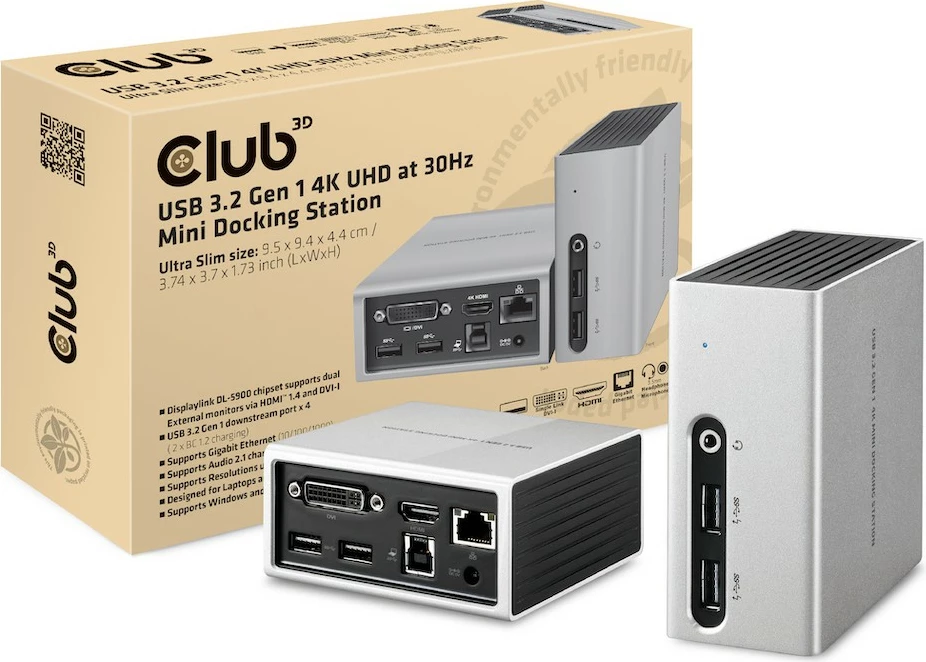 Docking station z dolgimi 4K, 4x USB3, HDMI, DVI, LAN, alumin argint/črn Club3D
