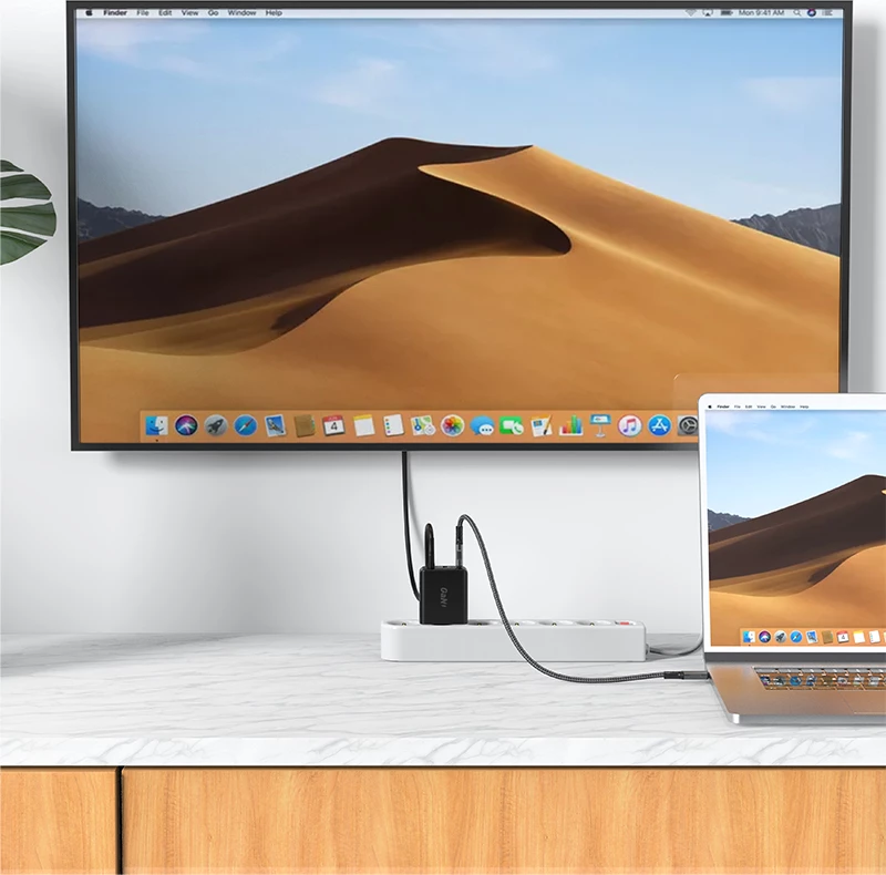 Hiter polnilec 2-v-1 Acefast A17, 65W, GaN, USB-C/USB-A, HDMI 4K, s kablom, črn