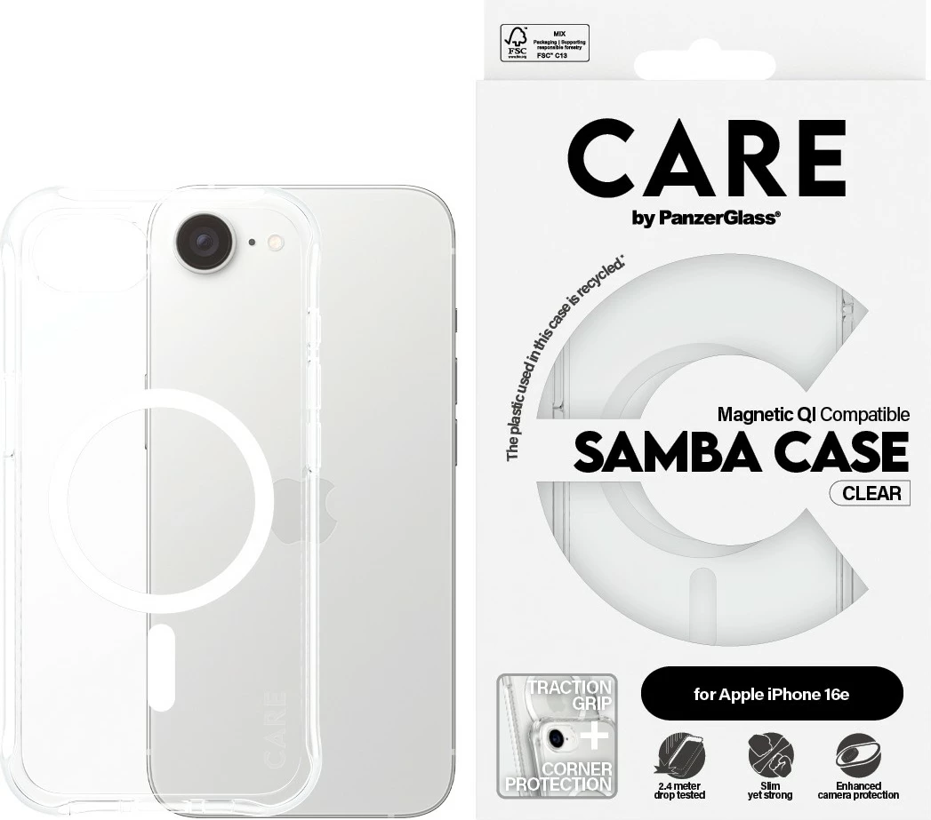 Prozoren ovitek PanzerGlass CARE Case Samba MagSafe za iPhone 16e