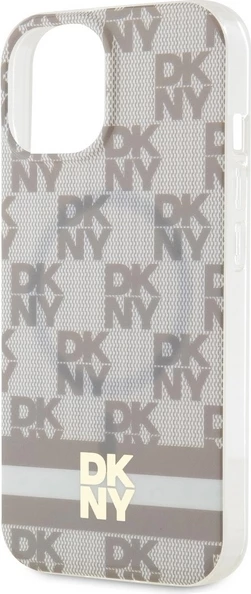 Ovitek za telefon IML s šahovnim vzorcem in natisnjenimi črtami MagSafe za iPhone 15/14/13, bež — DKNY