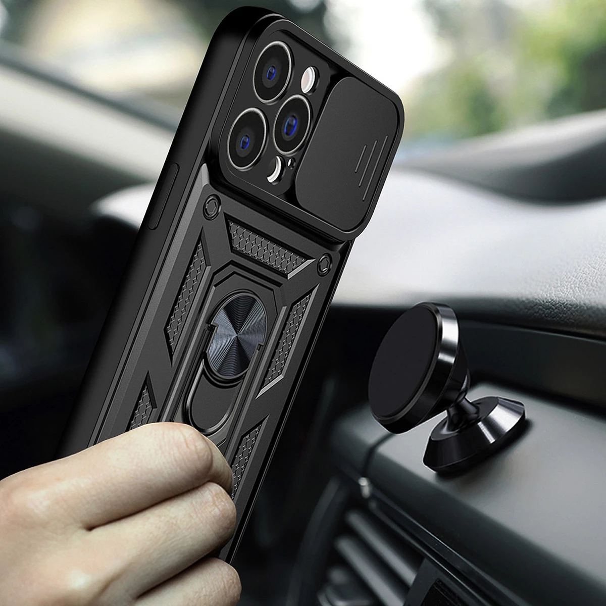 Zaščitni ovitek z drsnim pokrovom kamere in obročem Hurtel Hybrid Armor Camshield za Motorola Moto G62 5G, črn