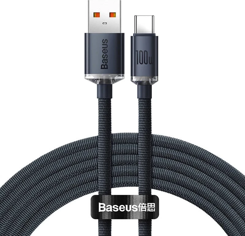 Kablu USB na USB-C Crystal Shine, Baseus, 100W, 2 m, črni
