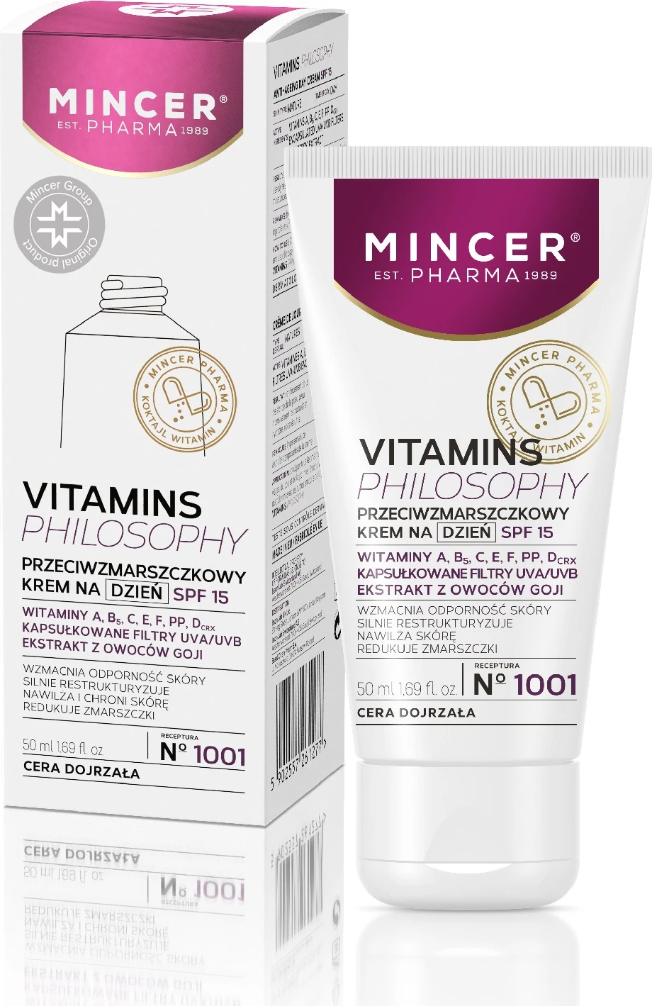 Dnevna krema proti gubam, unisex, Vitamins Philosophy No.1001, SPF15, 50 ml Mincer Pharma