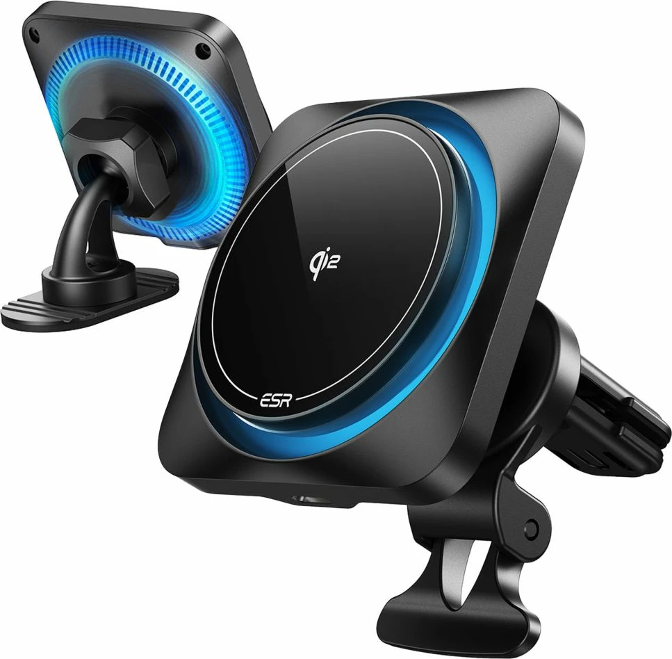 Brezna za držalo in polnilec brezžični ESR HaloLock CryoBoost za avto, Qi2 15W, črn
