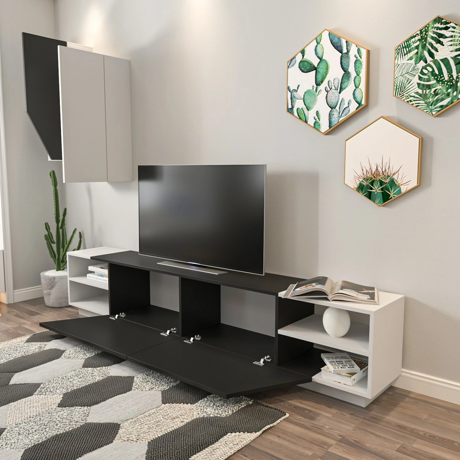 Komoda za TV Hanah Home, zebra - črna, bela