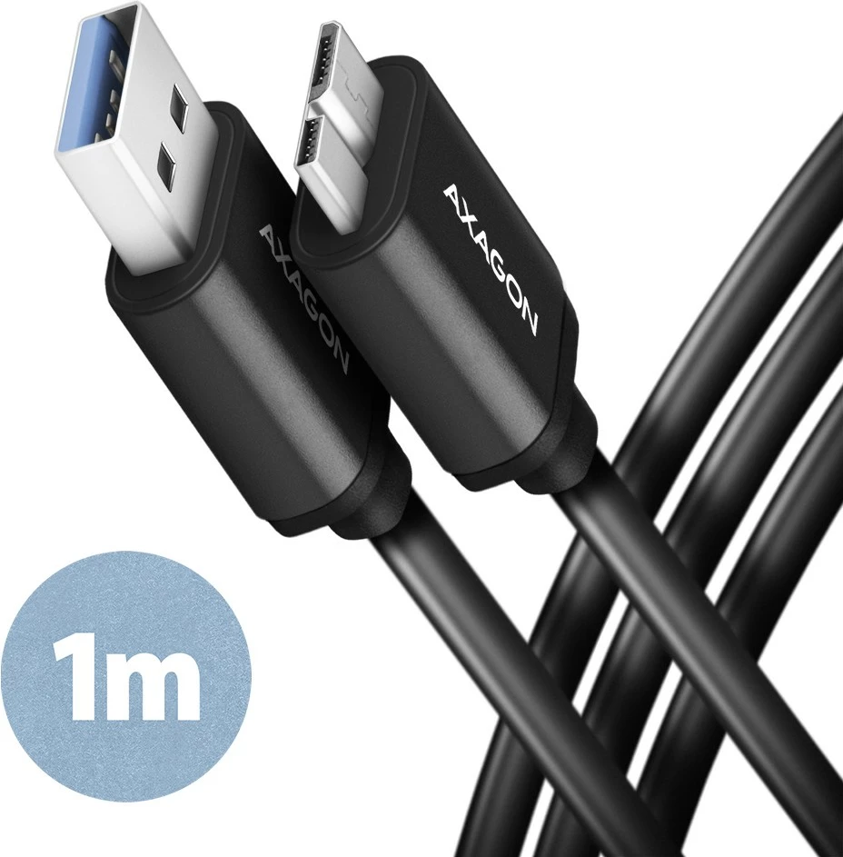 Kabel Micro-B USB na USB-A, AXAGON BUMM3-AM10AB, 1 m, 3A, črn