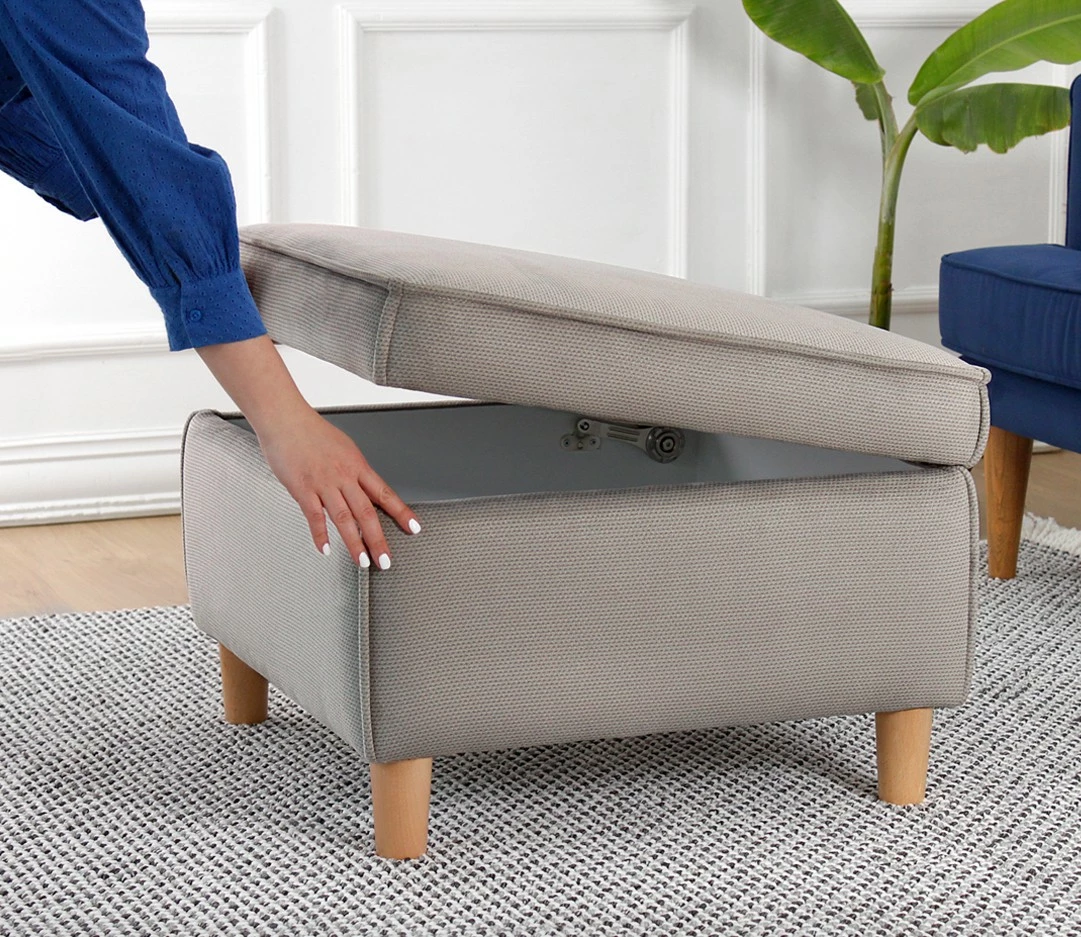 Puf, 100% bombaž, noge iz jesenovega lesa, s prostorom za shranjevanje, rjav — Atelier del Sofa, Roscen