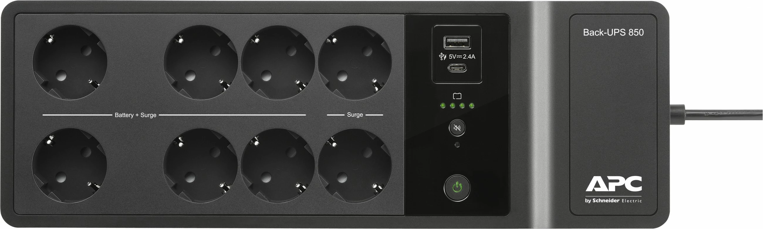 UPS za nujno napajanje APC Back-UPS BE850G2-GR, 850 VA, 2 USB, 8 vtičnic, črn