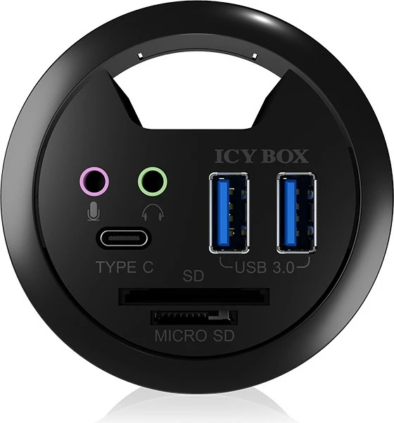 USB razširitveni hub z branjem kartic in avdio priključki ICY BOX IB-HUB1404A, 3x USB 3.0, črn