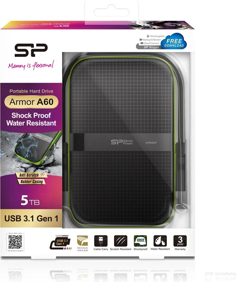 Zunanji disk 5TB Silicon Power Armor A60, zeleno/črn