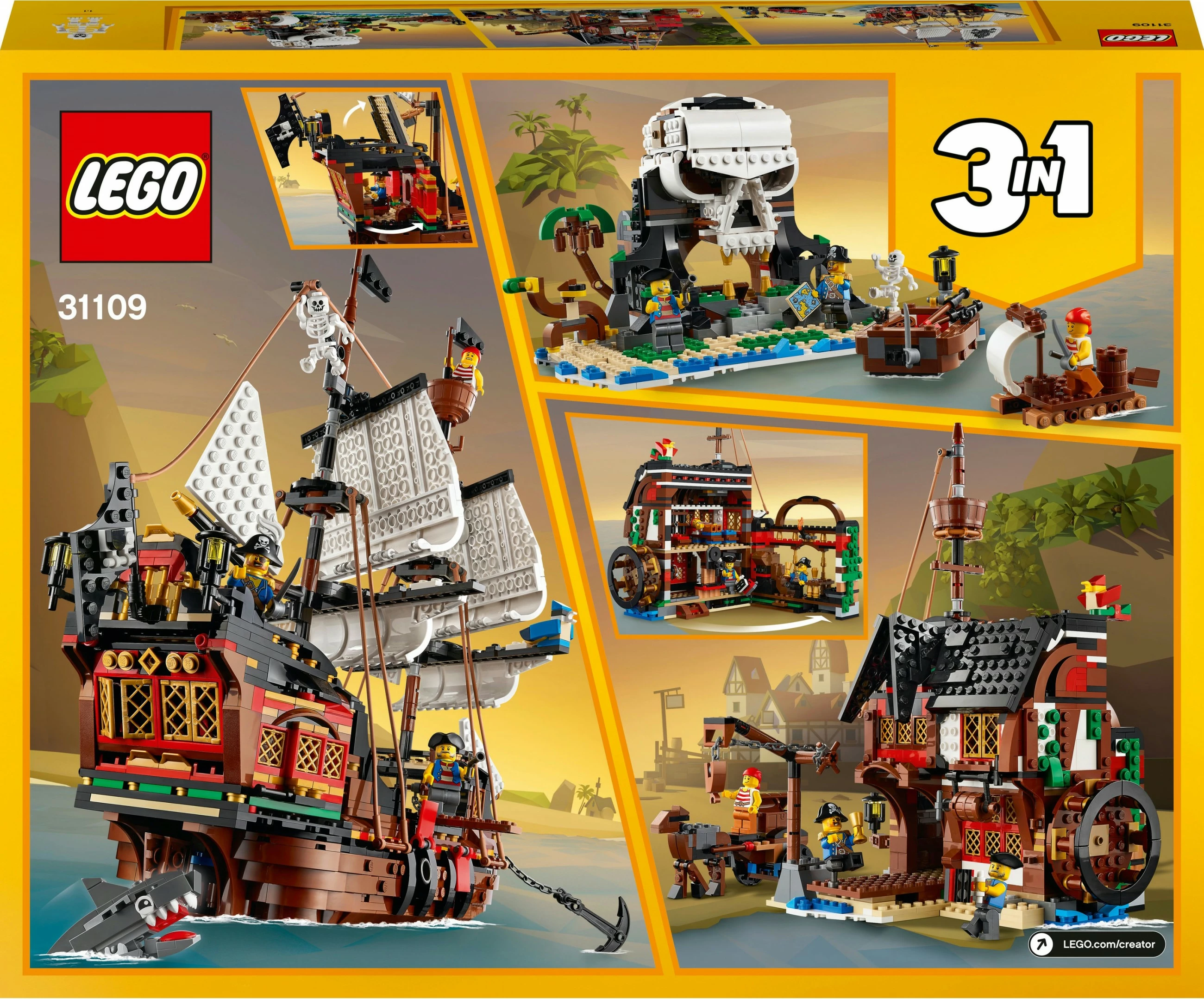 Set gradnje 3 v 1: Piratski čoln, LEGO Creator 31109, 1264 delov, večbarven