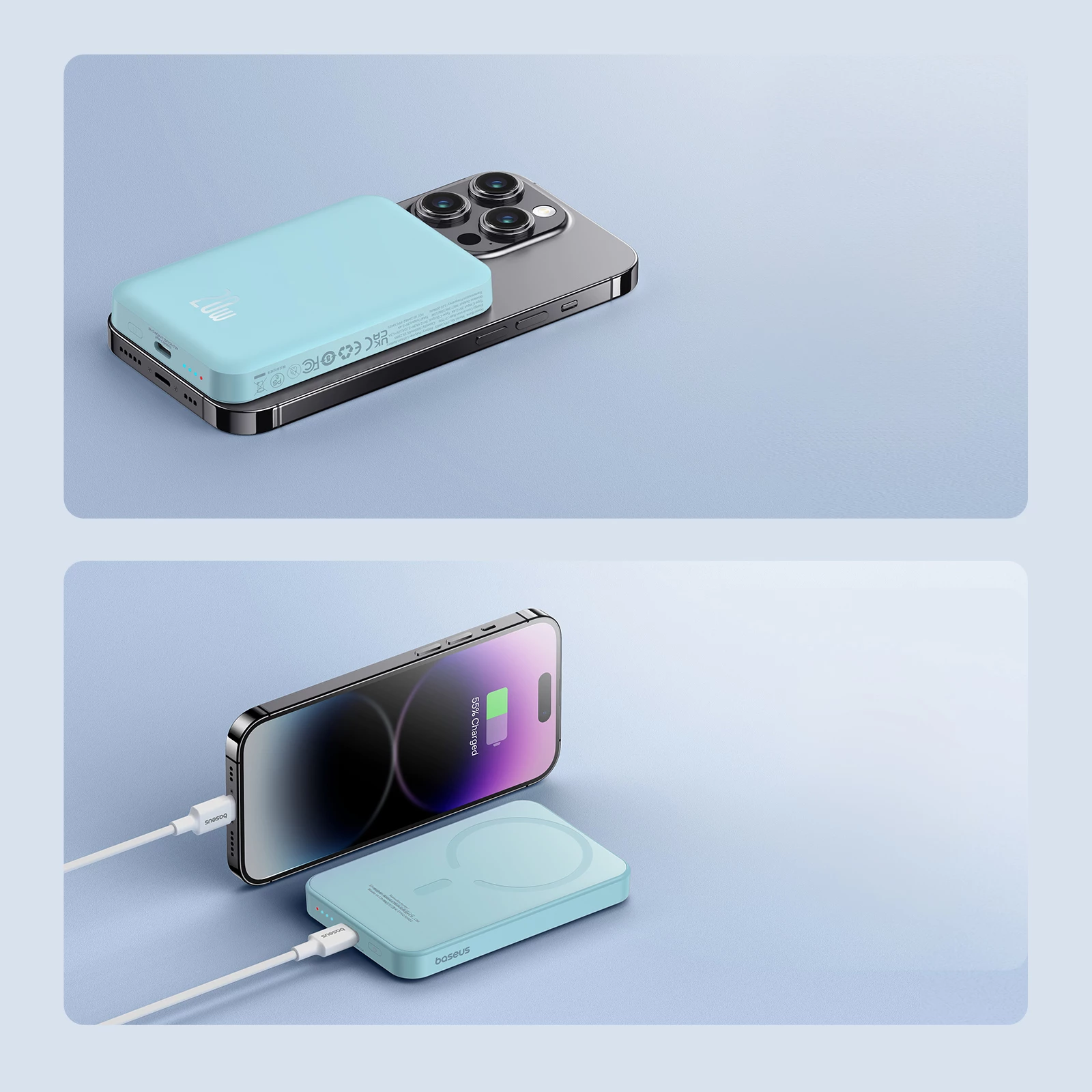 Prenosna baterija 5000 mAh, 20 W, USB-C, modra, z napajalnim kablom Baseus Magnetic Mini