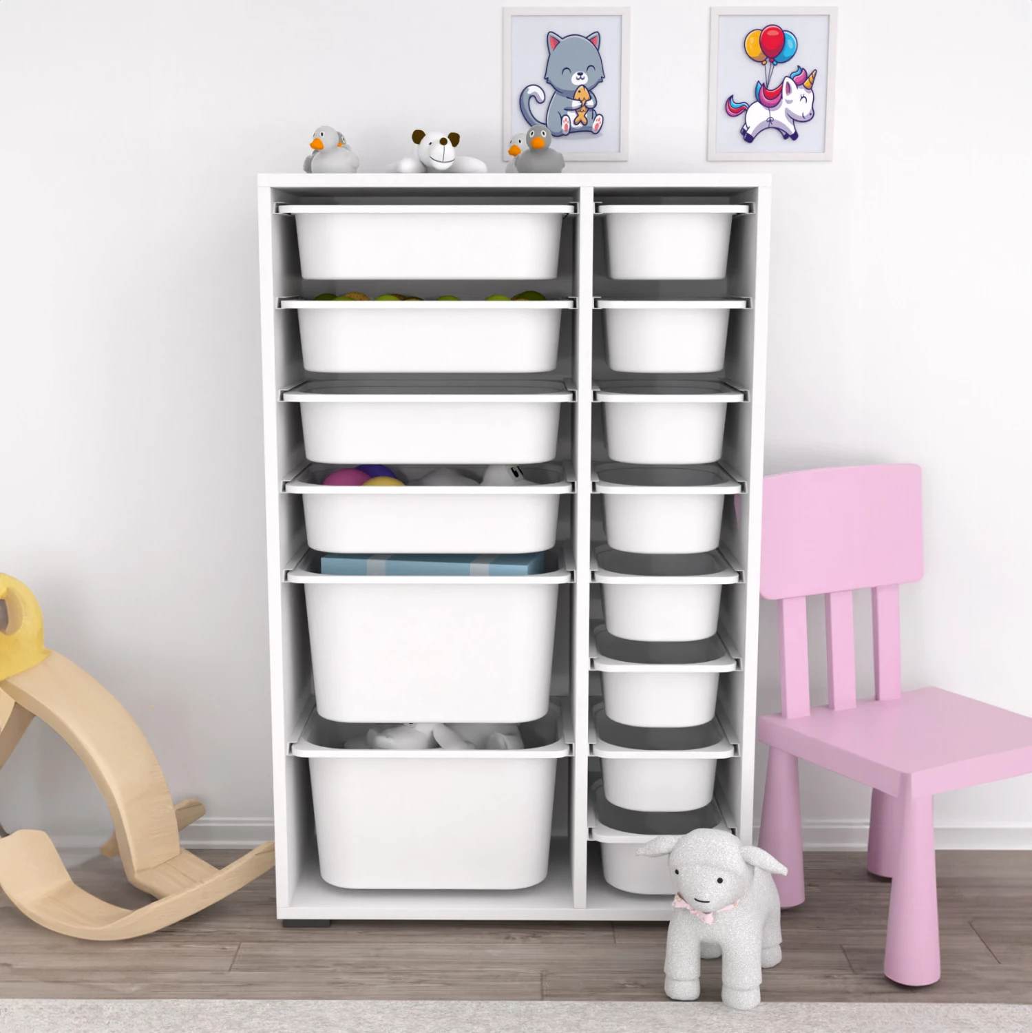 Komoda SANI FH18211.01 melamin v beli barvi - 14 belih P.E. predalov 69,5x30x109H cm