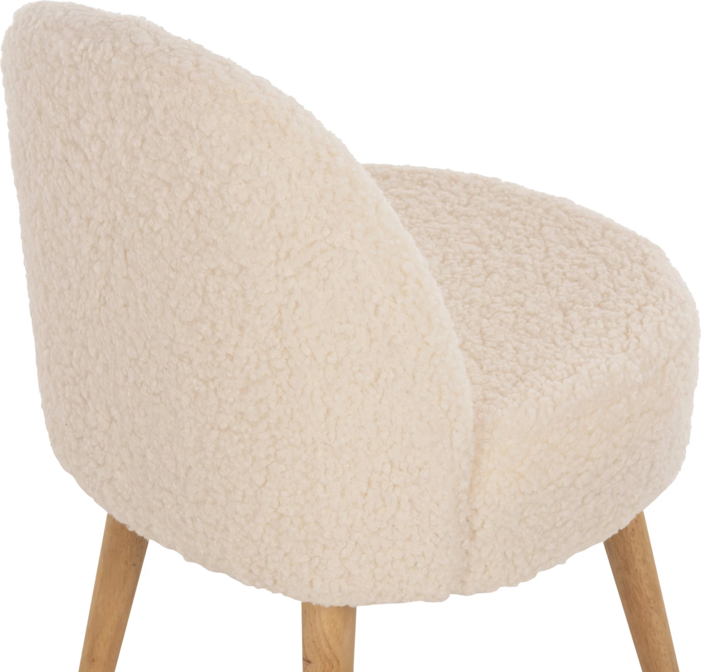 Stol YASMINE FH8395.23 nizek naslon - tkanina boucle v beli barvi - lesene noge 47x46x64,5H cm