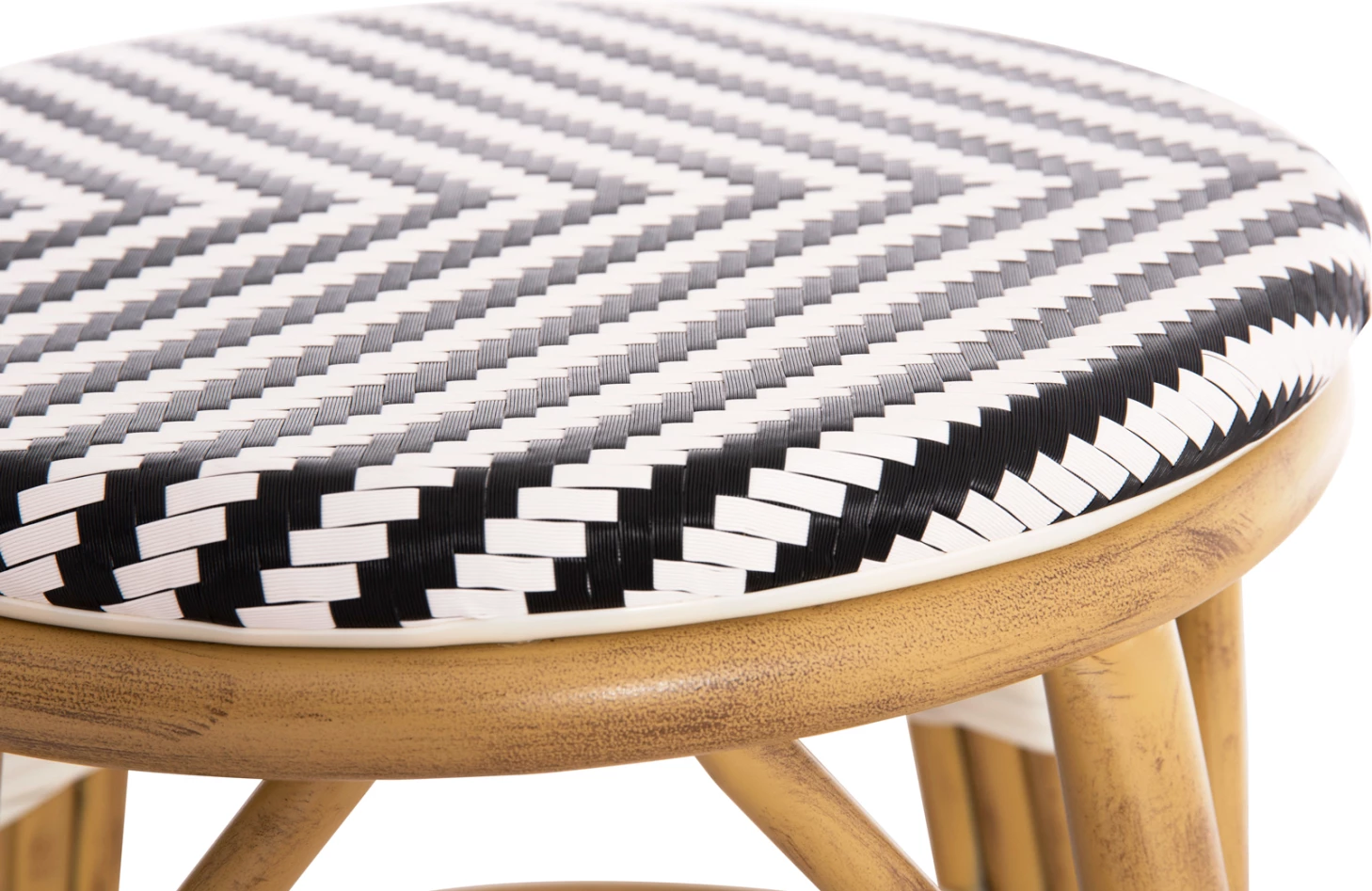 Aluminijasti okrogli stol CHINO FH6285.03 videz bambusa-tekstilen v beli-črni barvi Φ36x46Hcm