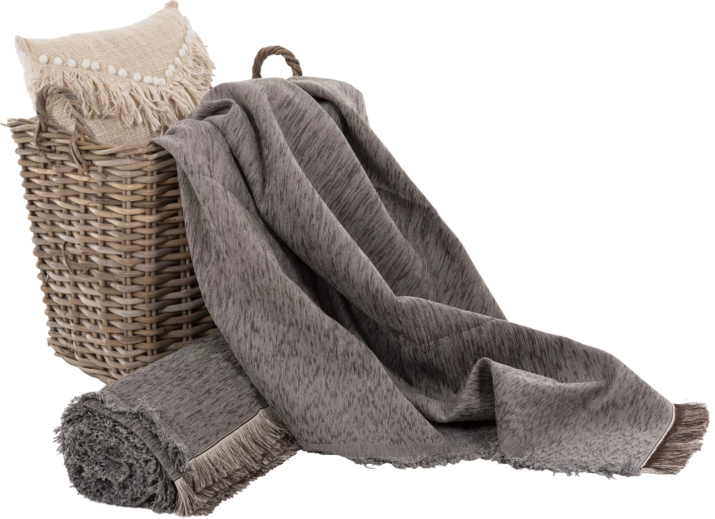 Prevleka za kavč z resicami DREAMTOPIA FH12164.08 v sivi barvi 178x178 cm