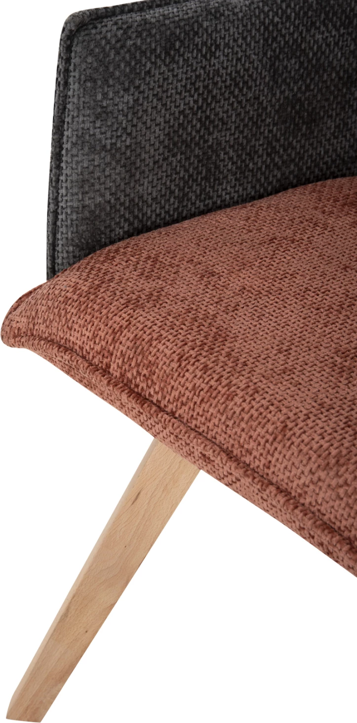 Jedilniški naslanjač REX FH9847.06 iz opečno rdeče-sive tkanine z nogami iz bukovega lesa 53x60x93H cm, set 2 kosov