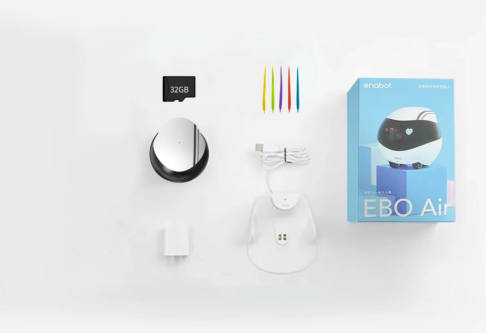 Robot za hišne ljubljenčke Enabot EBO Air, kamera 1080p, sledenje z AI, LiDAR, upravljanje z aplikacijo, bel