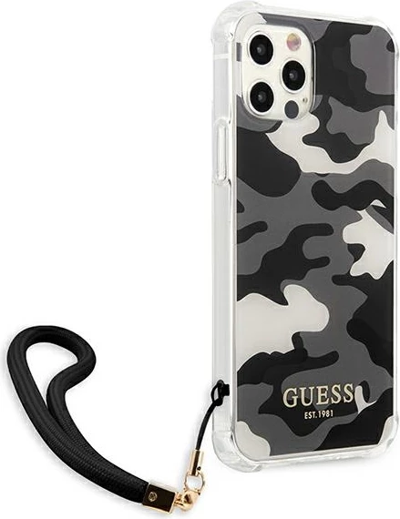 Ovitek za telefon Camouflage, trd, črn, Guess GUHCP12MKSARBK za iPhone 12/12 Pro