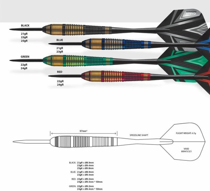 Barvite puščice Vivid, Harrows, za moške in ženske, več barv