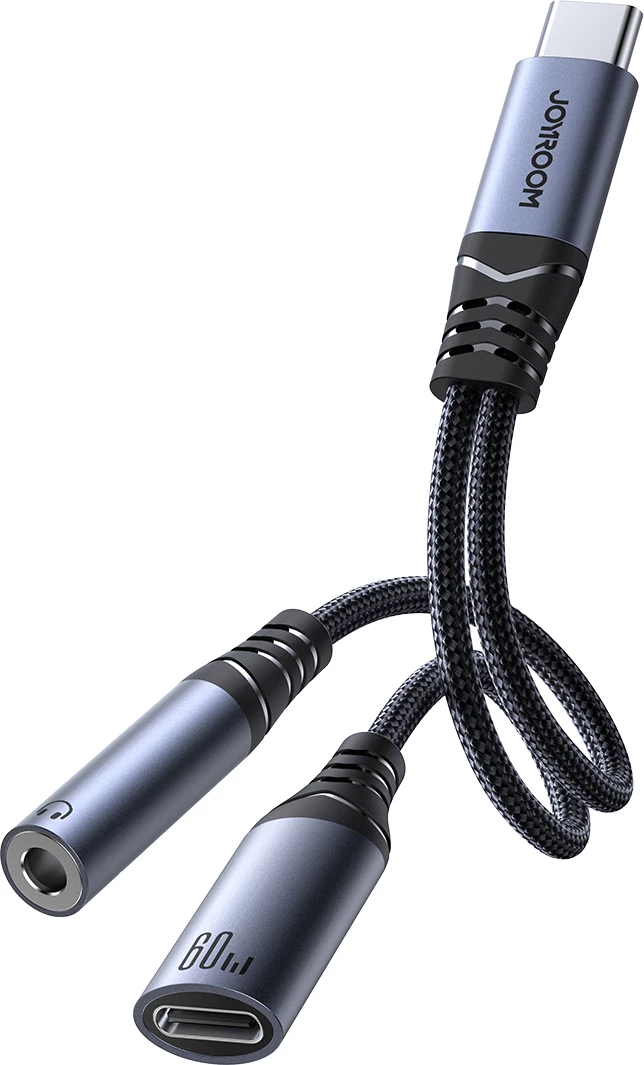 Adapter 2‑v‑1 USB‑C na USB‑C/3,5 mm mini priključek, Joyroom SY‑C02, črn