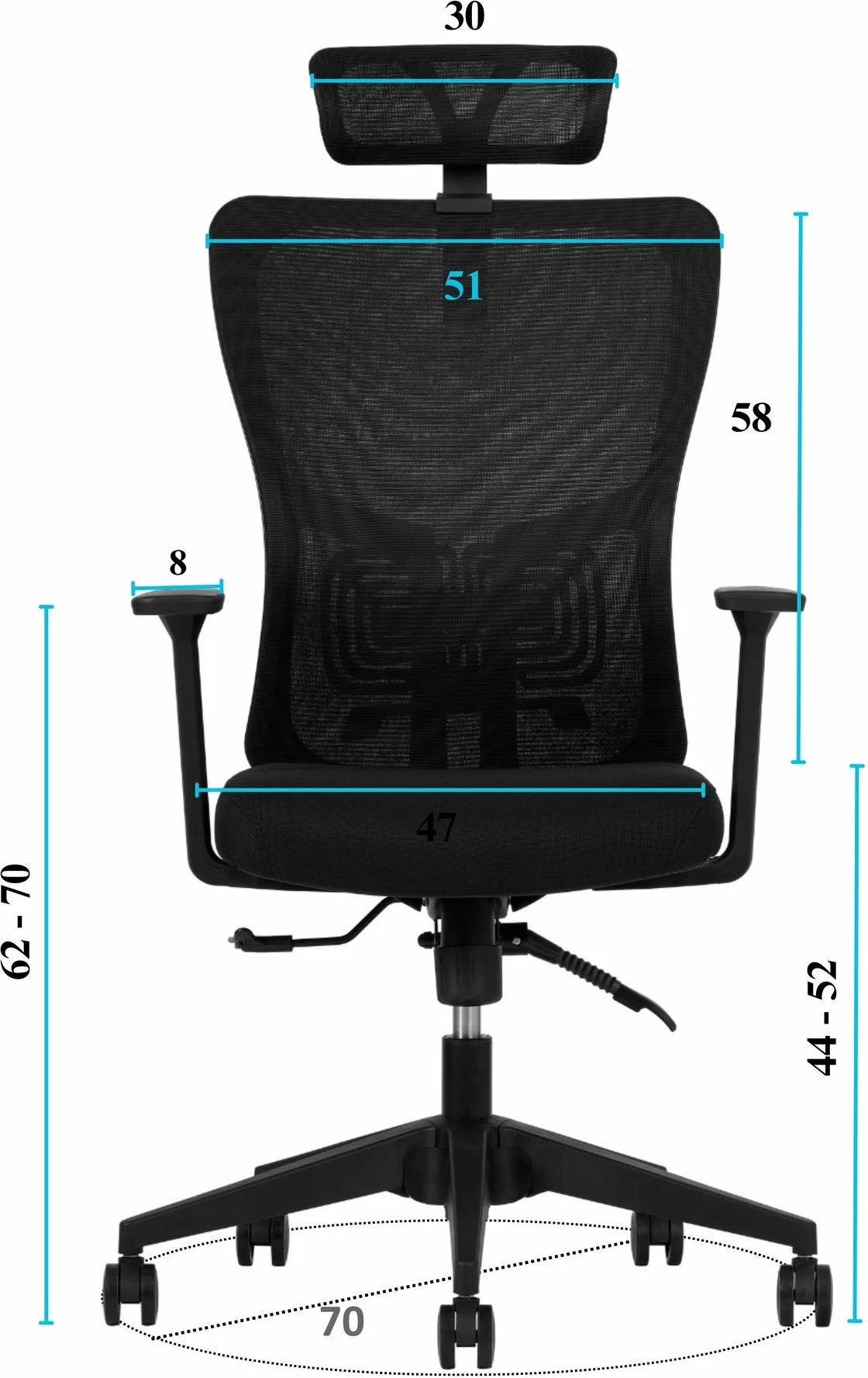 Ergonomski pisarniški stol, črn, Skye Decor, 126 cm