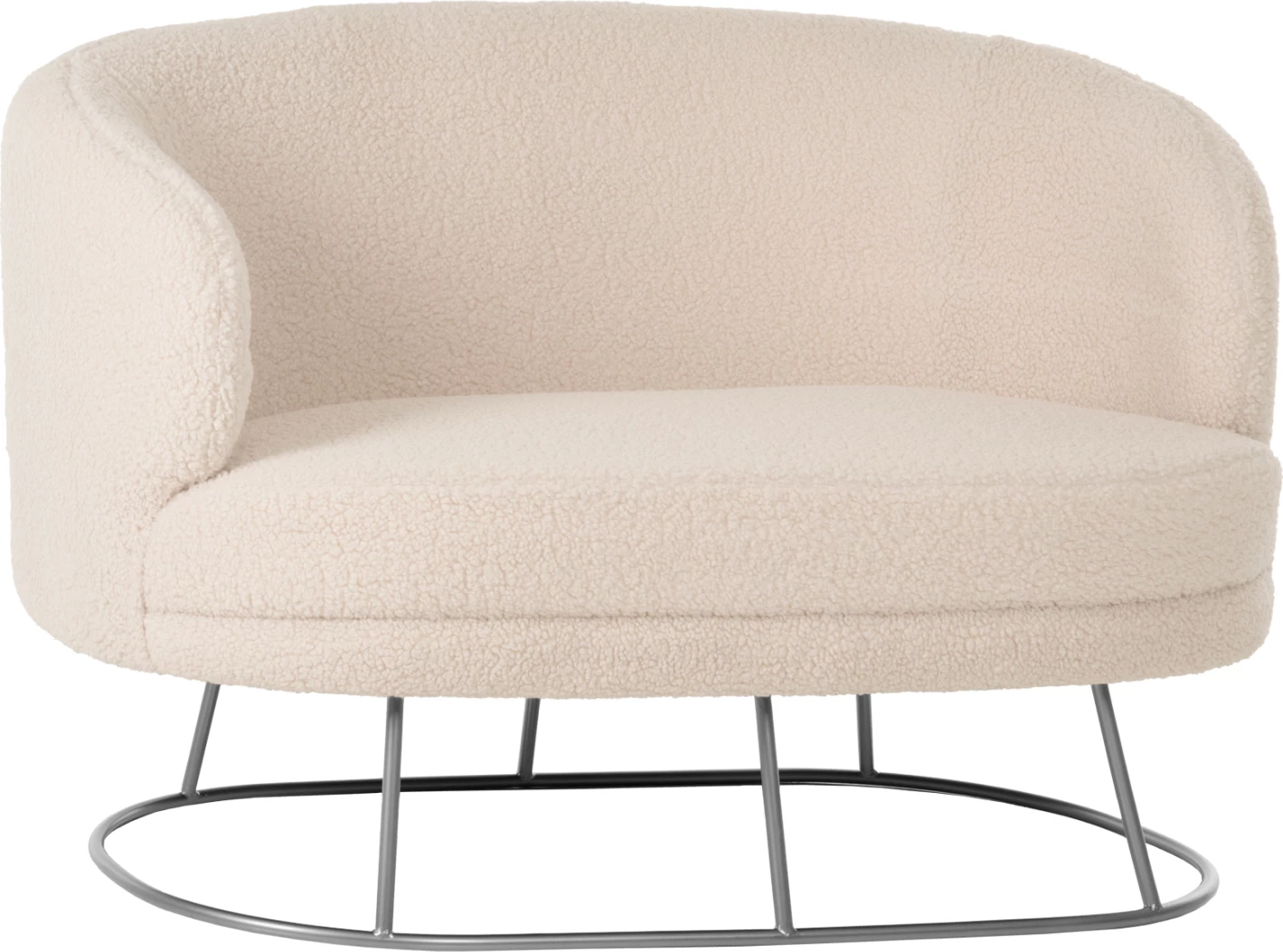 Dvosedna sedežna garnitura ARIEN FH8492.23 iz bele boucle tkanine in s srebrno kovinsko osnovo 130x75x85H cm