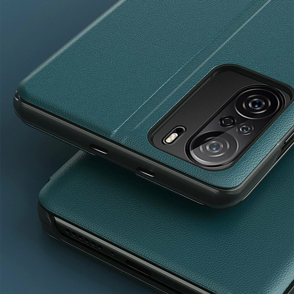 Ovitek za telefon z ovitkom in stojalom Hurtel Eco Leather View Case, za Xiaomi Redmi K40 Pro+, K40 Pro, K40, Poco F3, rdeč