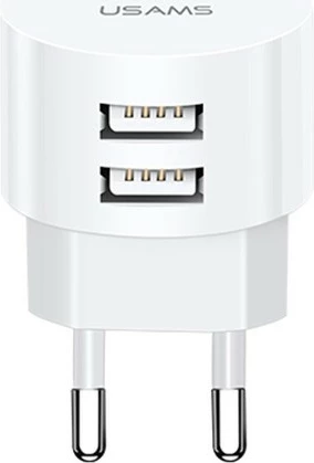 Mrežni polnilec USAMS T20, 2xUSB, 2,1A, bel