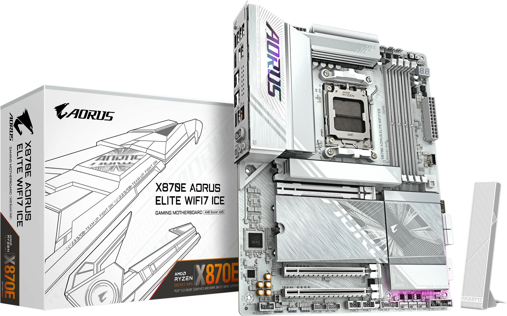 Plošča Gigabyte X870E AORUS ELITE WIFI7 ICE, Socket AM5, WiFi 7, srebrna