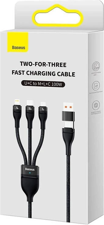 Kabel Flash Series 2 USB 3v1, USB-C + micro USB + Lightning, 100W, 1,2 m, črn - Baseus