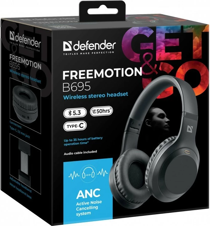 Brezžične slušalke z ANC, Defender Freemotion B695, Bluetooth 5.4, črne